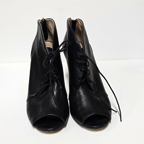 Louise et Cie Black Leather Laced Peep Toe Heeled‎ Boots - Picture 2 of 6